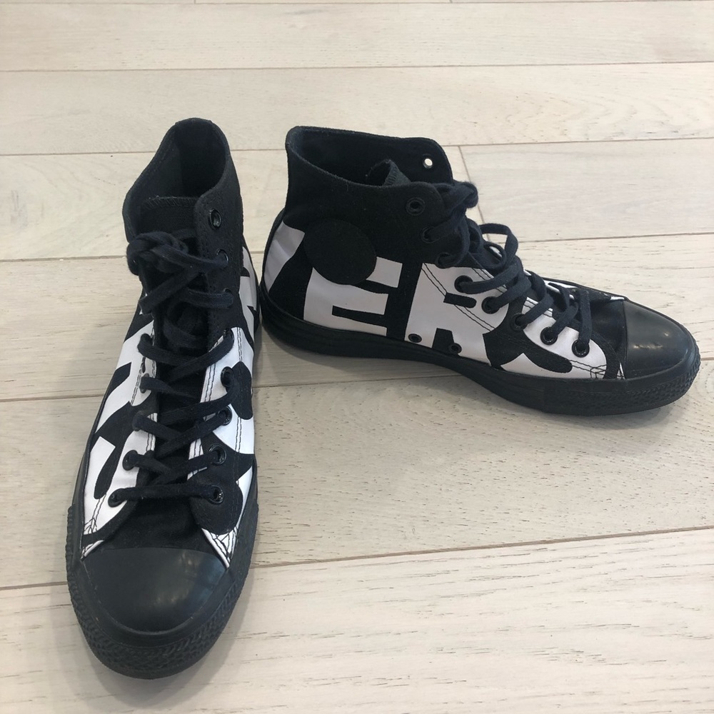 Converse Chuck Taylor high tops- Black + White- Mens 9/ womens 11